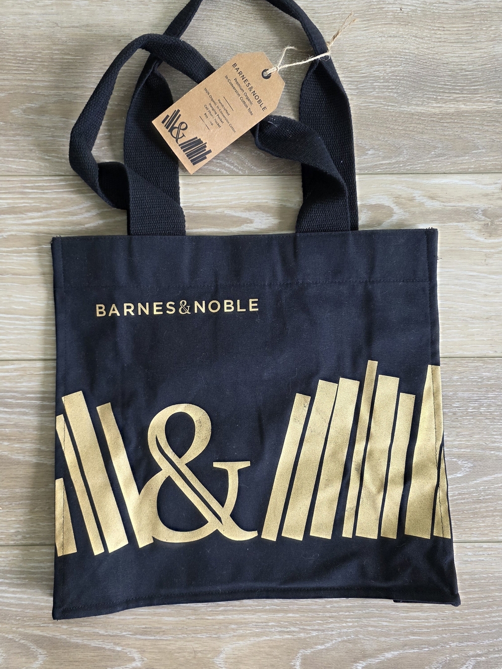 Barnes & Noble Black Gold Organic Cotton Canvas Book Tote Re-Wrap NWT